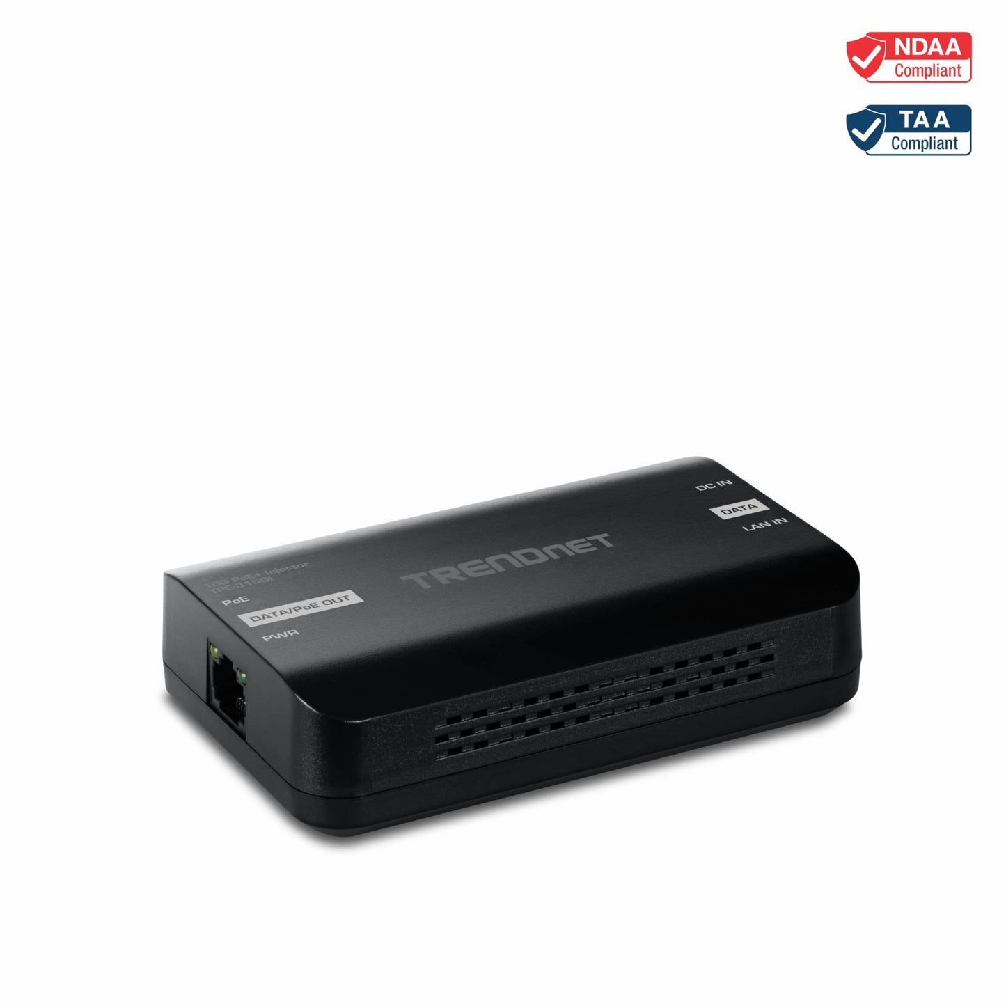 TRENDnet 10G PoE+ Injector, TPE-315GI,Convert Non-PoE Port to a PoE+ Port, PoE (15.4W) or PoE+ (30W), 10GBASE-T Compliant, Up to 100m (328 ft.), Black
