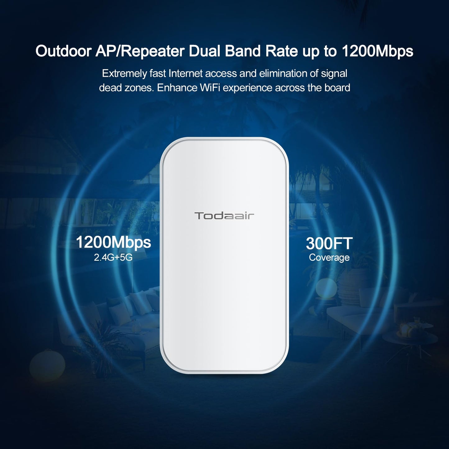 Outdoor WiFi Extender?WiFi Booster | AI Watchdog | Repeater&AP Mode?IP65 Weatherproof | Up to 1200Mbps Dual Band WiFi Repeater | Covers Up to Least