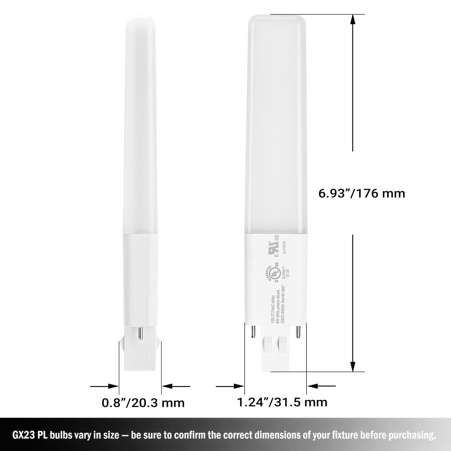 Legental GX23 Base LED Bulb 2 Pin, 6W(13W CFL Equivalent), 3000K Warm White