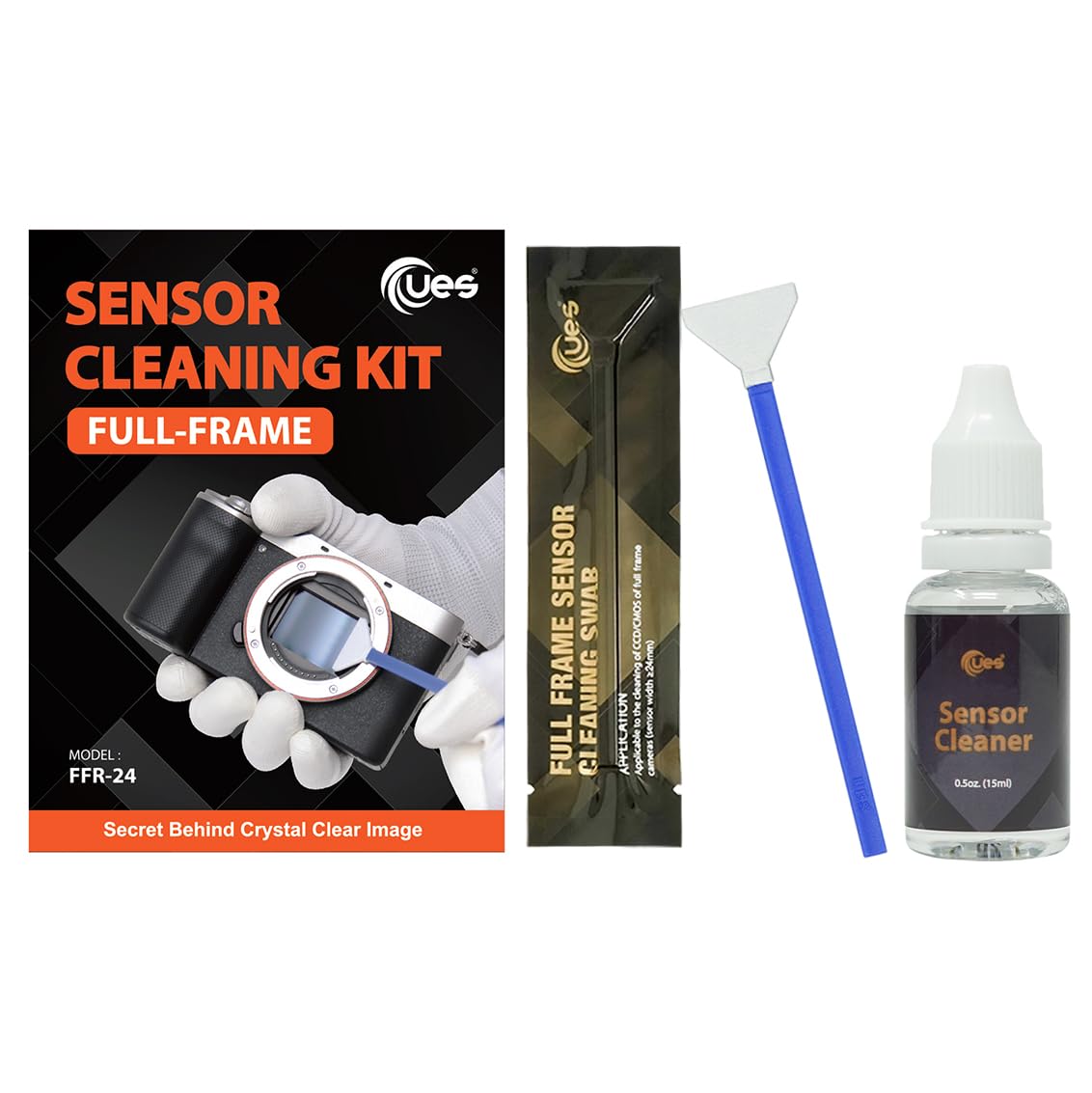 UES FFR24 Full Frame Camera Sensor Cleaning Kit: 14 x 24mm Sensor Cleaning Swabs and 15ml Sensor Cleaner Liquid Solution for Sony Nikon Canon