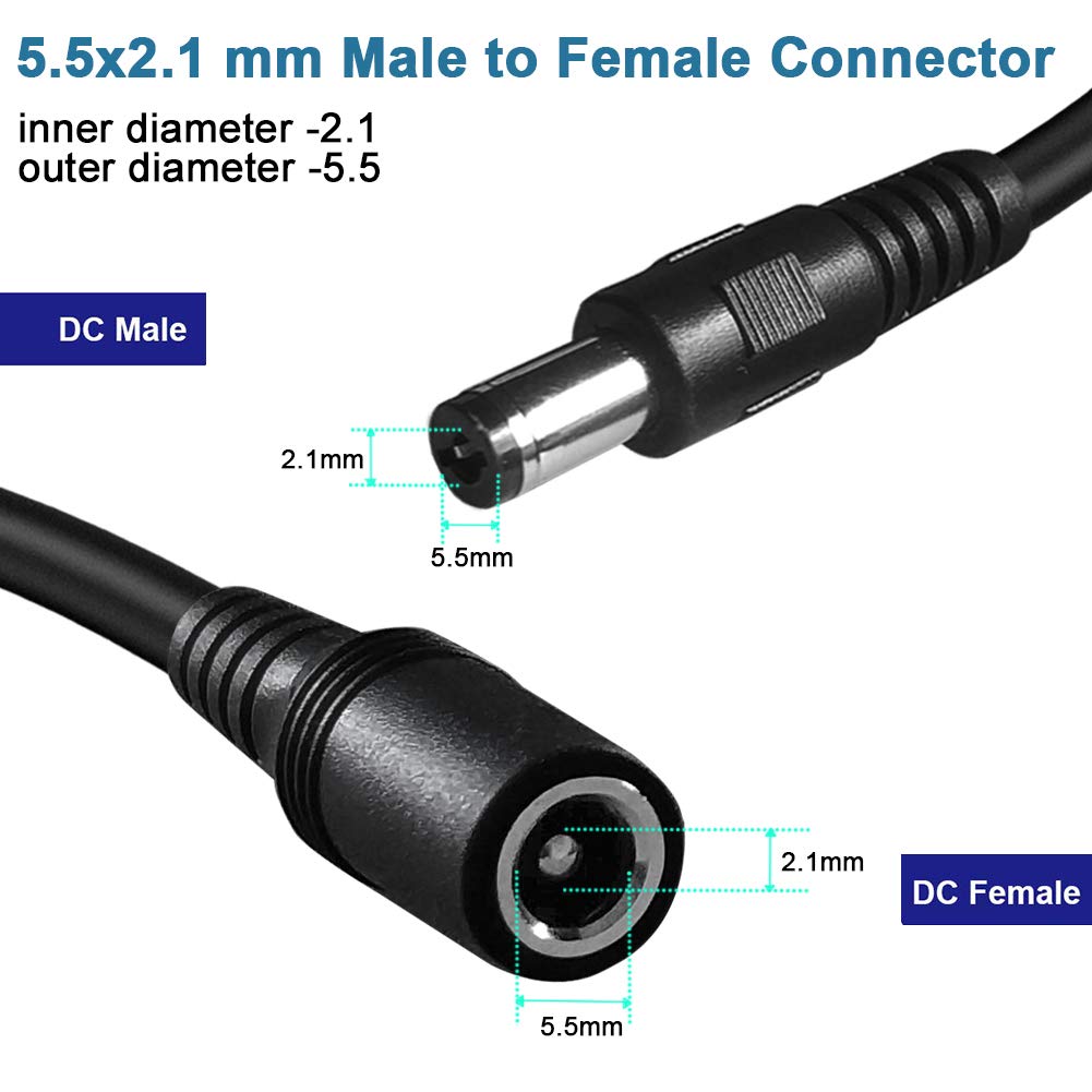 Dc Power Extension Cable,5.5mm x 2.1mm 12v Extension Cord 13FT Security Camera Cable DC Male to Female Extender Wire for CCTV IP Indoor Camera Dvr