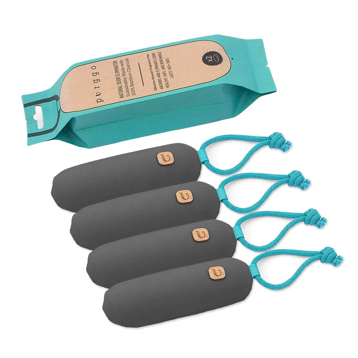 PURGGO Bamboo Charcoal Air Purifying Bag - Last 365+ Days - Shoe Deodorizer, Odor Eliminator - No Chemicals - Air Freshener for Shoes and Closet