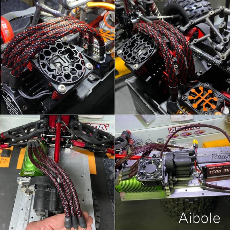 PET Expandable Braided Sleeving 25Ft-3/8 inch Wire Loom, Aibole Braided Cable Sleeve Wire Wrap,Black&Red