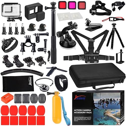 Husiway 68-in-1 Accessory Kit for GoPro Hero 7 6 5 Black GoPro7 Action Camera Filter Frame Waterproof Housing Case Bundle 60A