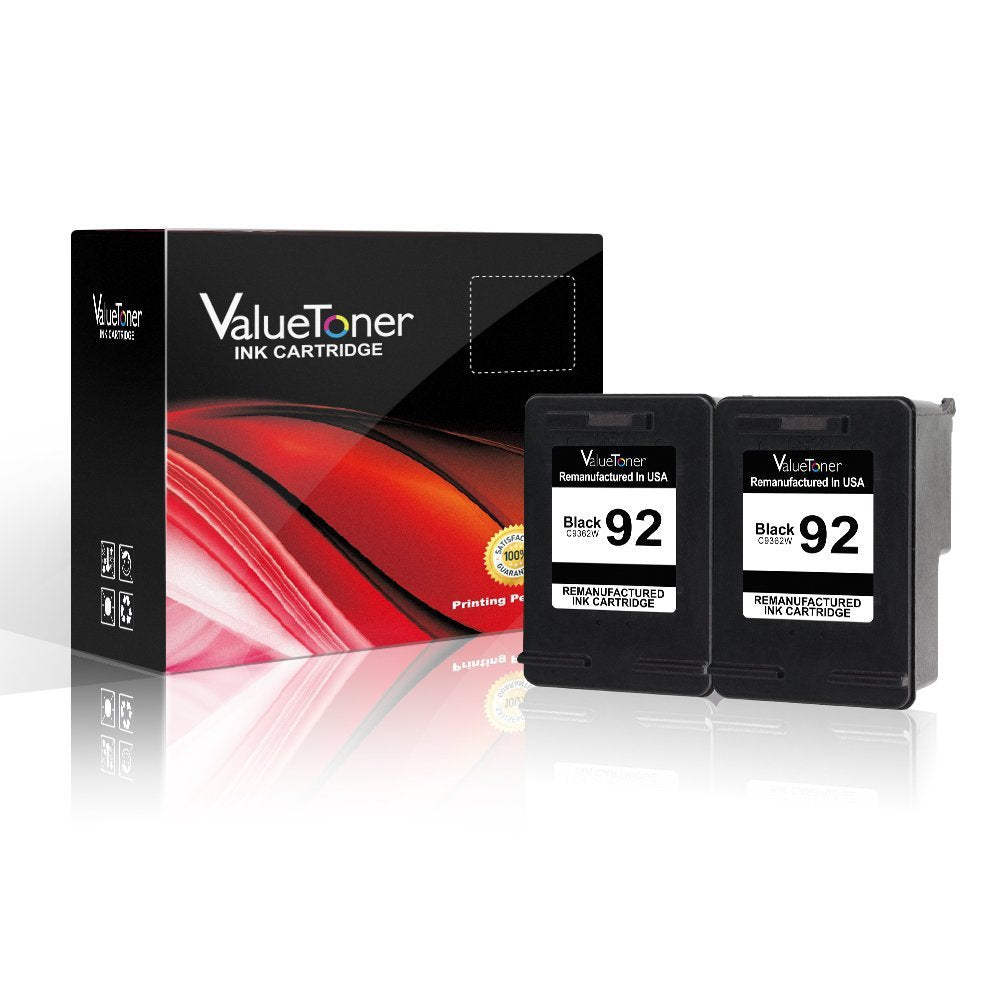 Valuetoner Remanufactured Ink Cartridge Replacement for 92 C9512FN C9362WN (2 Black) Compatible with Deskjet 5440 Photo, PSC 1510 1510xi 1507