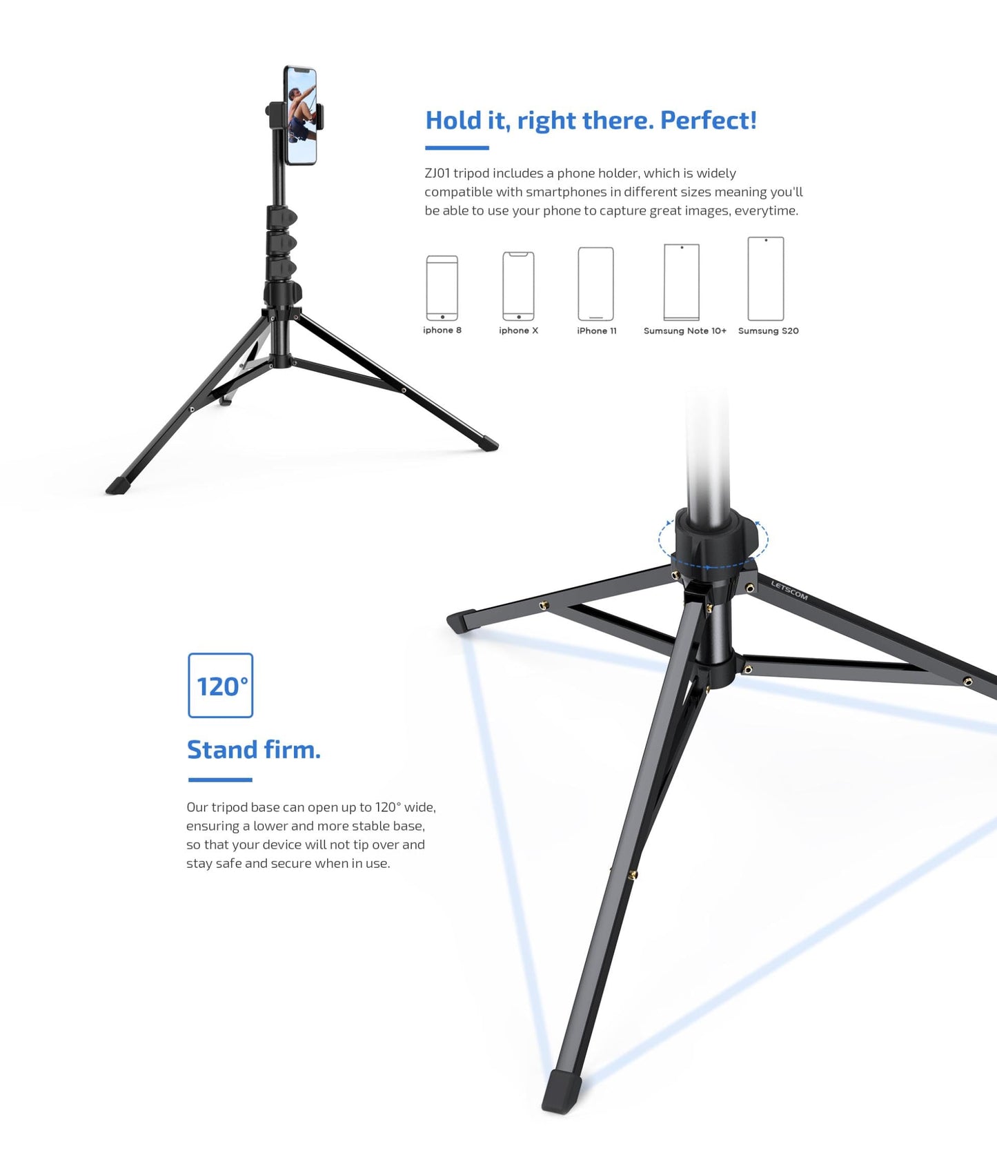 Tripod Selfie Stick Wireless Monopod Compatible with Samsung Galaxy S24/S23/S21/S20 FE (Fan Edition), Remote Shutter Built-in Self-Portrait Extendable