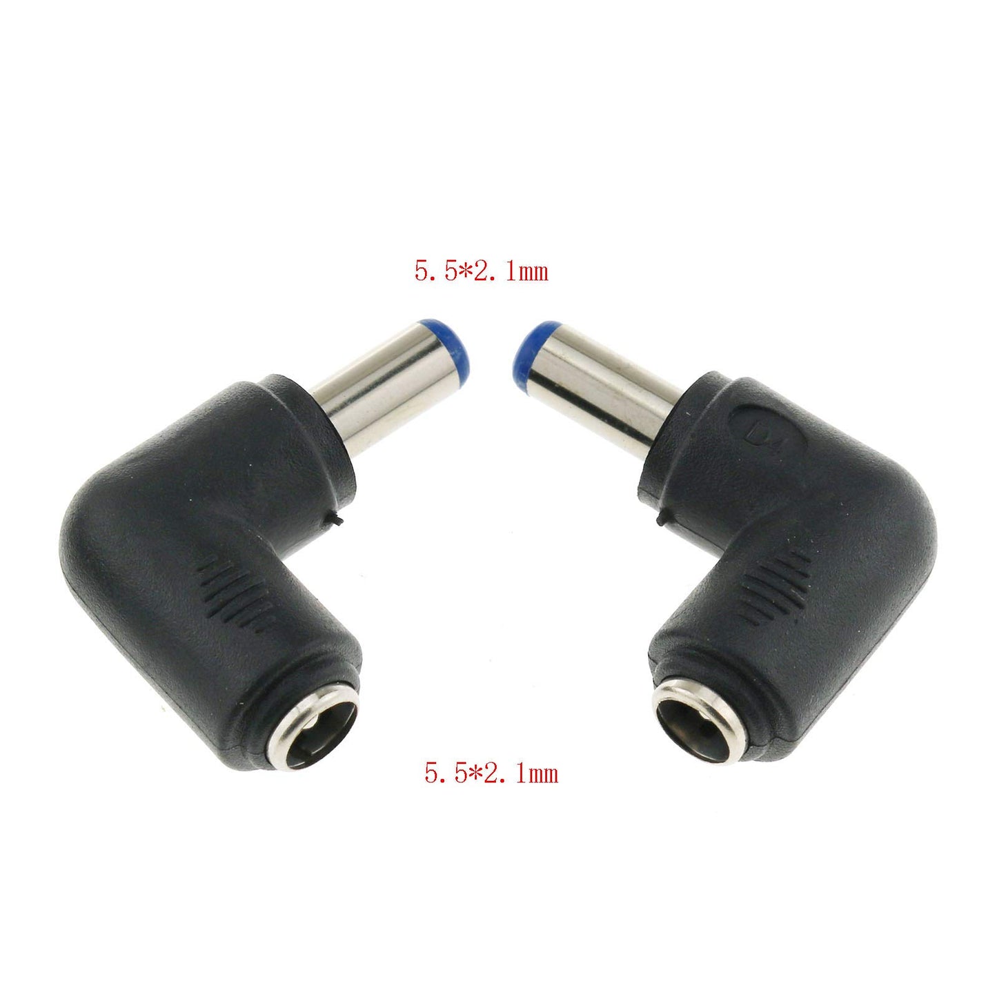 E-outstanding Right Angle Power Jack 2PCS 90 Degree Angle 5.5x2.1mm Female Jack to 5.5x2.1mm Male Plug Adapter DC Barrel Charging Cable Connector