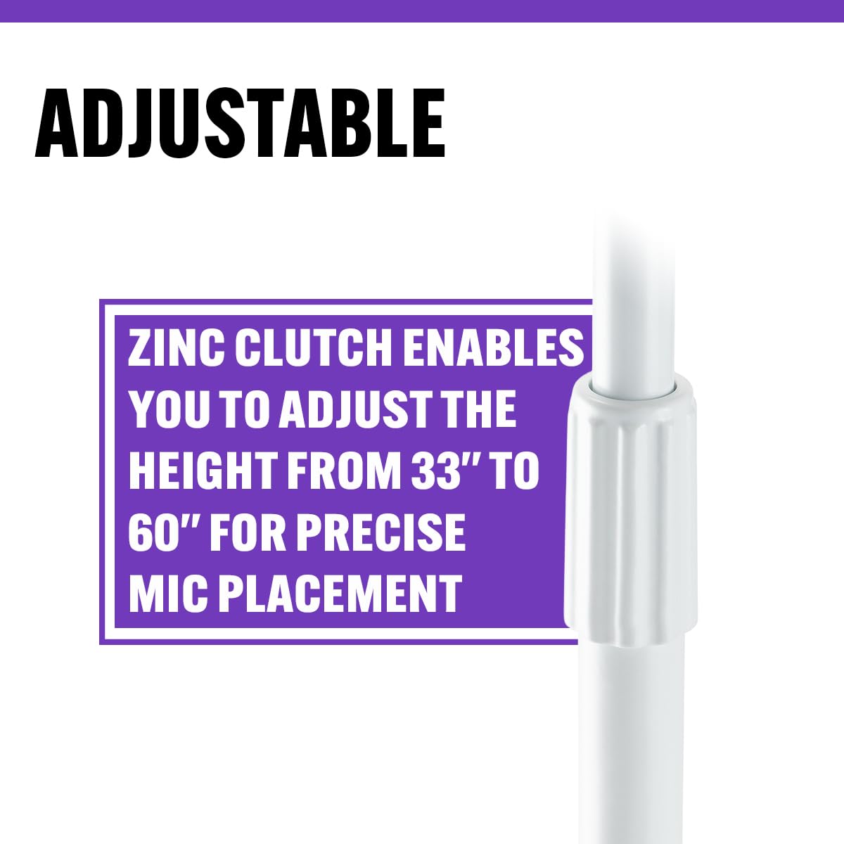 On-Stage MS7201W Round-Base Mic Stand (Supports Dynamic and Condenser Microphones, Height Adjustable 33"-60", Standard 5/8"-27 Threading, 7 lb, 10"