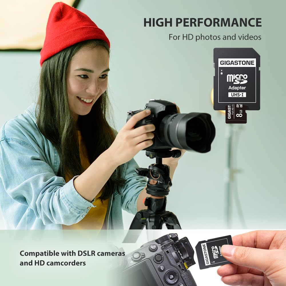 GIGASTONE 8GB Micro SD Card 2-Pack, Full HD Video, Surveillance Security Cam Action Camera Drone, 80MB/s Micro SDHC Class 10
