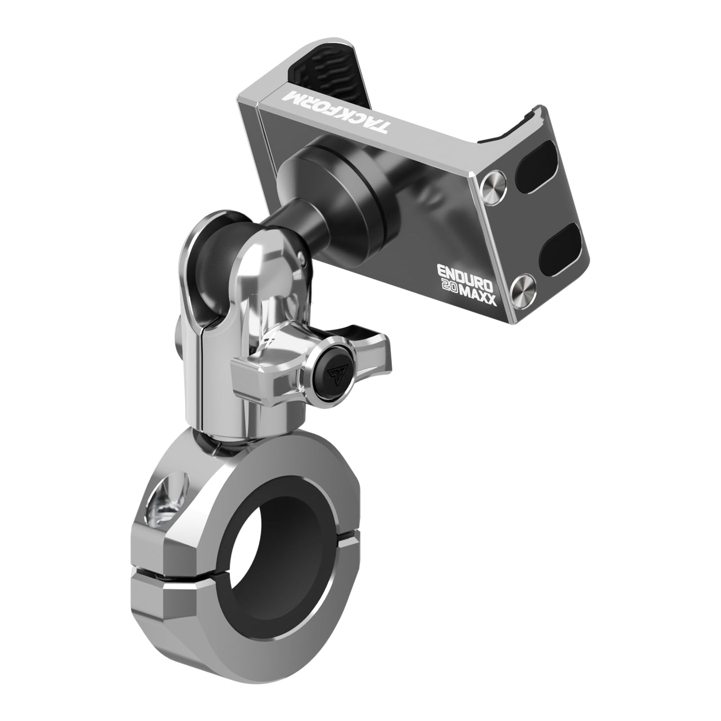 Tackform Chrome Motorcycle All Metal Phone Mount - 20MAXX Spring Cradle | Universal Clamp Fits 7/8" to 1-1/4" Handlebars | Aluminum | Compatible