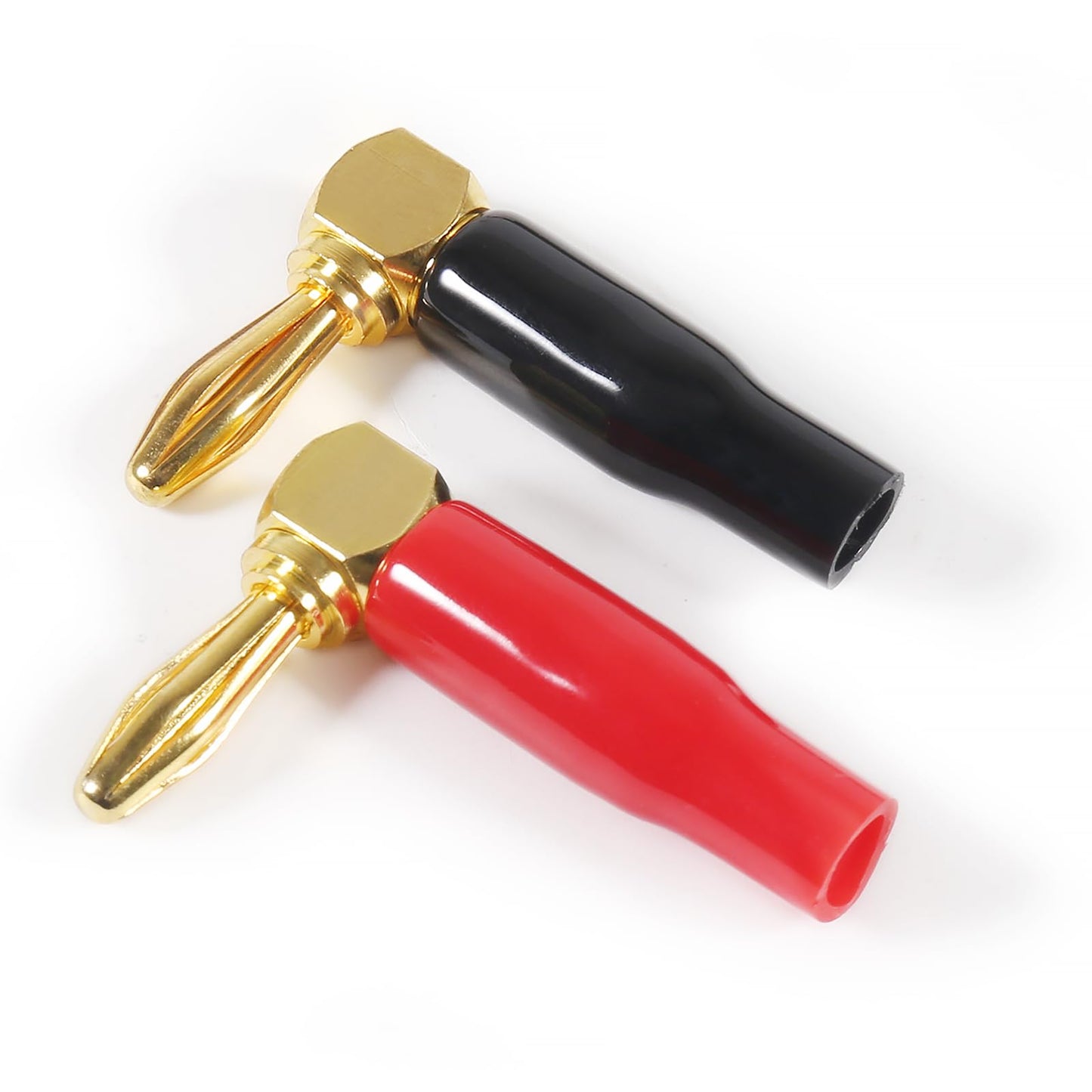 6pcs Right Angle Banana Plugs for Speaker Wire 4mm/0.16inch 90 Degree Right Angle Speaker Cable Connector (3 Red +3 Black)