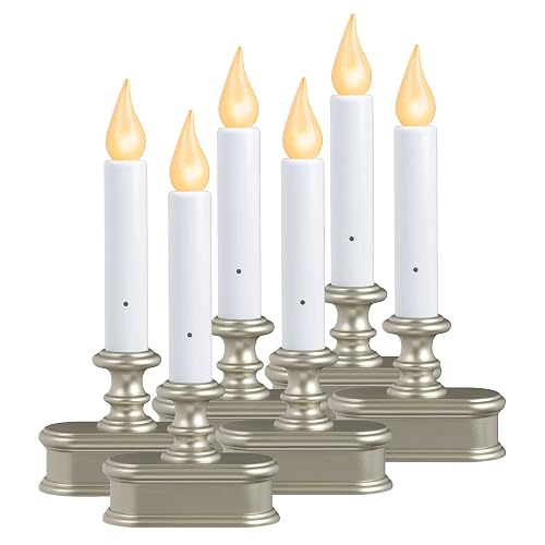 Xodus Innovations FPC1221P-R6 Battery Operated LED Dusk to Dawn Window Candle with Amber Steady On or Flicker Flame,Pewter/Silver Pack of 6