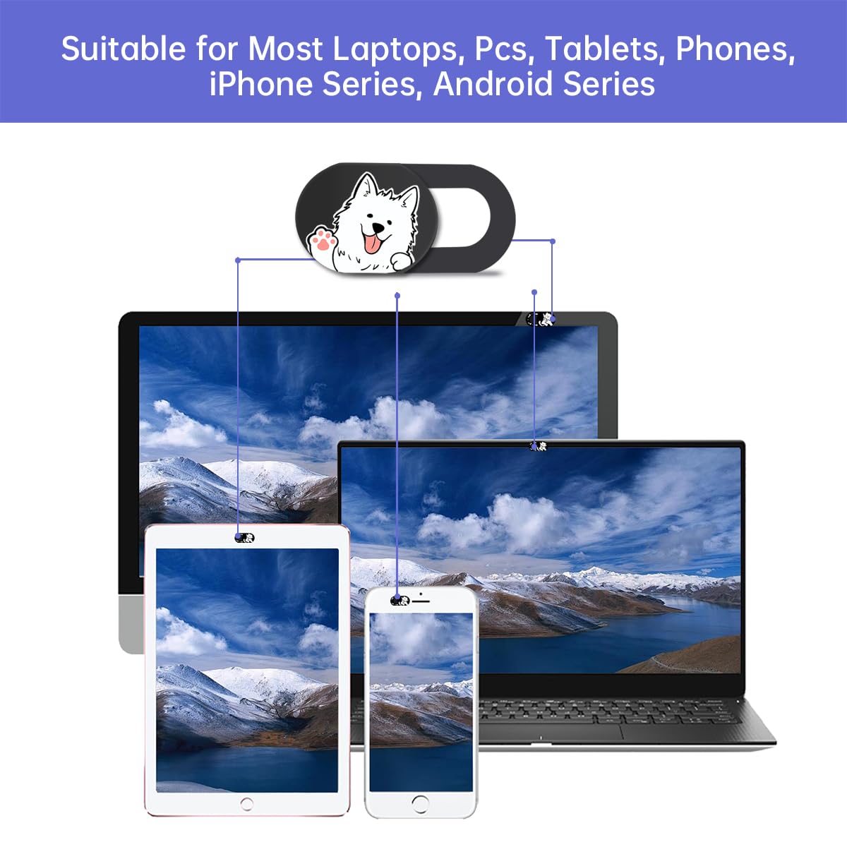 DR. PANDACAT Hug Me Dog 3-Pack Laptop Camera Cover Slide - Cute Webcam Cover for MacBook Pro/Air, Dell, iPad, iPhone, iMac, Echo Show - Laptop Webcam