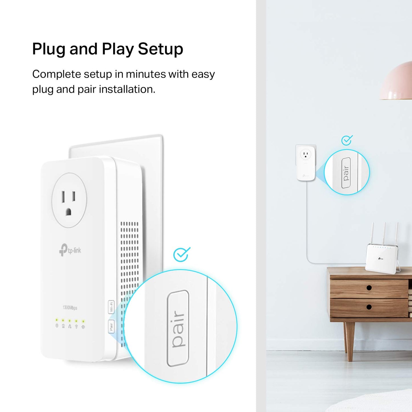 TP-Link AV1300 Powerline Ethernet Adapter WiFi Extender KIT- Passthrough