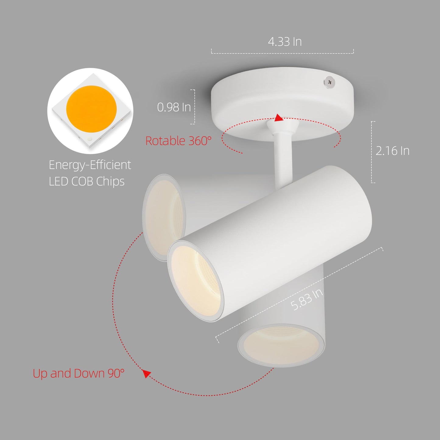 Aisilan LED Modern Directional Dimmable Spotlight Adjustable 90 Degrees Anti Glare Ceiling Spot Light for Indoor Foyer Living Room Warm White White 9W