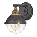 Hinkley Fletcher 5170BK Single Light Vanity Wall Sconce, Vintage Industrial Fixture, Clear Seedy Glass, Bath and Beyond, Black and Heritage Brass