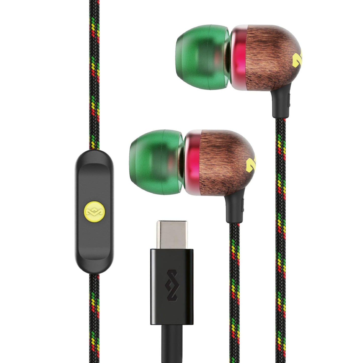 House of Marley Smile Jamaica USB-C Wired Earbuds with Microphone, in-Ear Headphones, 9.2mm Driver, Tangle-Resistant Cable, Plug-and-Play Earphones