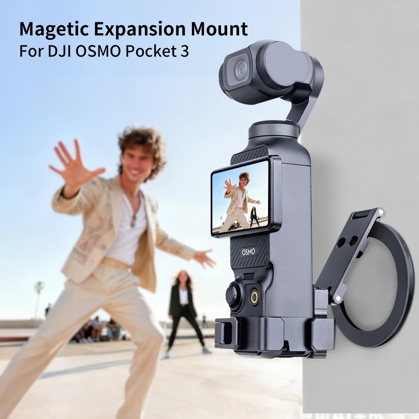 Xixan Pocket 3 Magnetic Mount Stand, Aluminium Alloy Expansion Cage Camera Holder with Cold Shoe and 1/4'' Mount, Adjustable Magnet Adapter for DJI