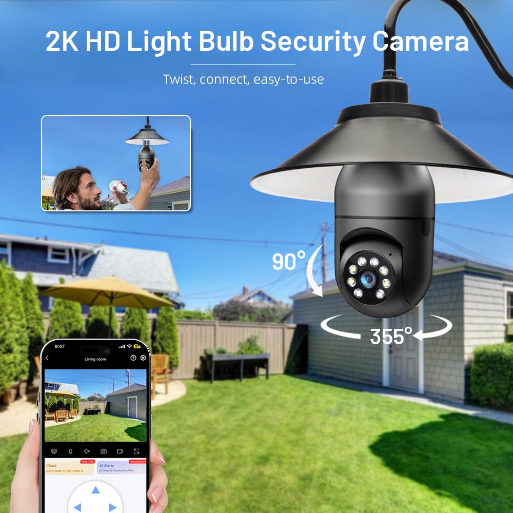 Warmfam 2K Light Bulb Security Camera Outdoor 2 Pack - 5G& 2.4GHz Wireless Motion Detection Cameras for Home Security,Two Way Talk,Full Color Night