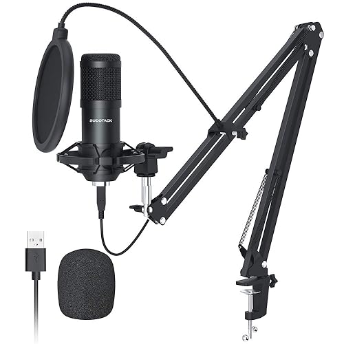 SUDOTACK USB Condenser Podcast Microphone for PC: Studio Microphone Kit with 192KHz/24bit Professional Sound Chipset Cardioid for Recording