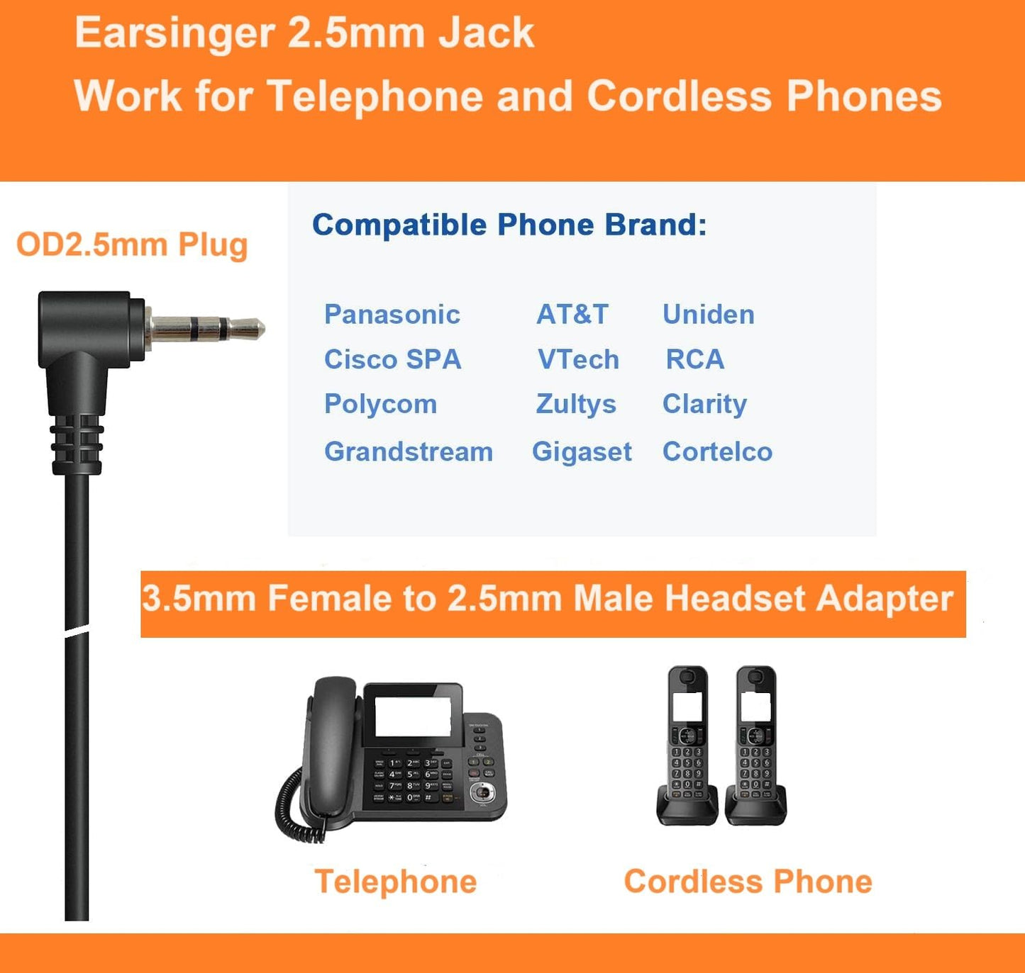 Earsinger Headphone Adapter 2.5mm Male to 3.5mm Female?for Smartphone Headset Adapter 2.5mm to 3.5(for Panasonic Jack) Cable with Connector Suit