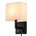 Plug in Wall Sconce, Bedside Wall lamp with Plug and dimmable Switch, with USB Charging Port and Socket, Suitable for Hotel, Corridor, Living Room
