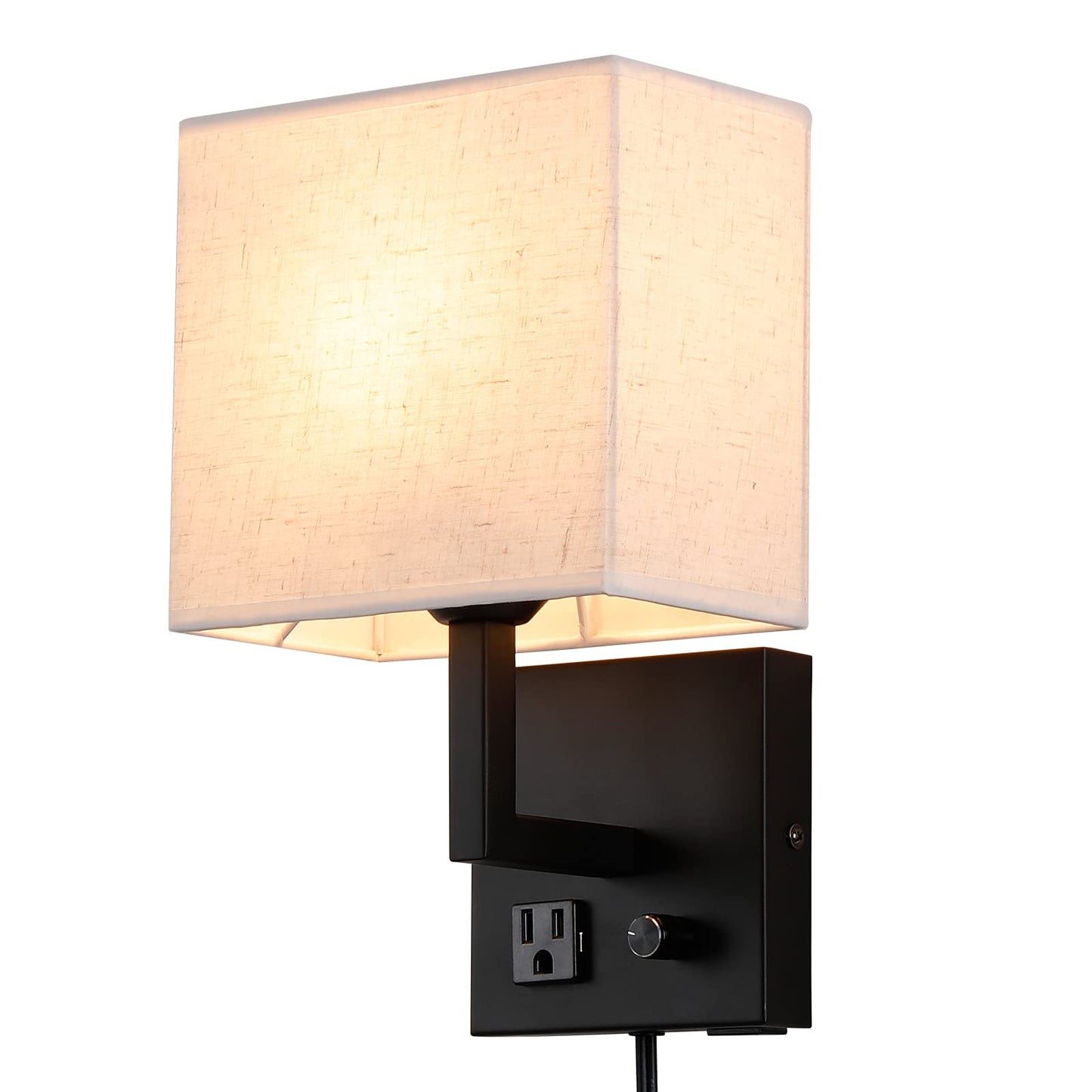 Plug in Wall Sconce, Bedside Wall lamp with Plug and dimmable Switch, with USB Charging Port and Socket, Suitable for Hotel, Corridor, Living Room