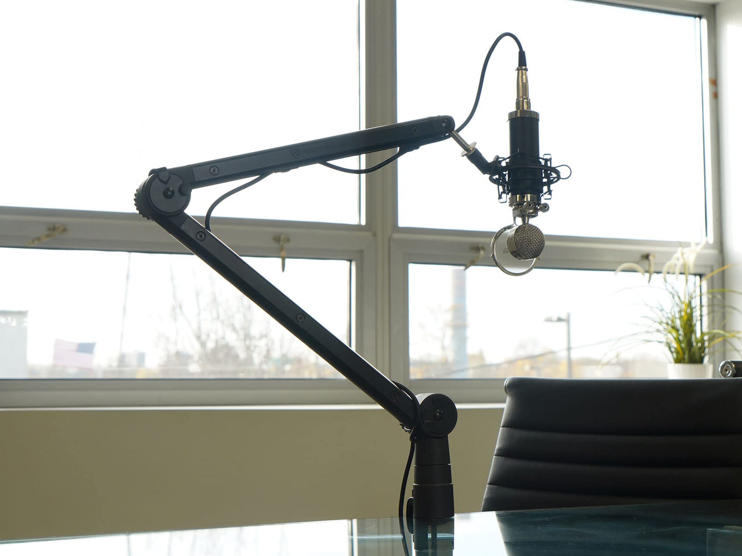 Rockville Rg30 Rogan Stand 30" Pro Boom Arm Mic Stand, Fixed Mount, Desk Clamp, Adjustable Height, Built-In XLR Cable, Foldable, Aluminum Build For