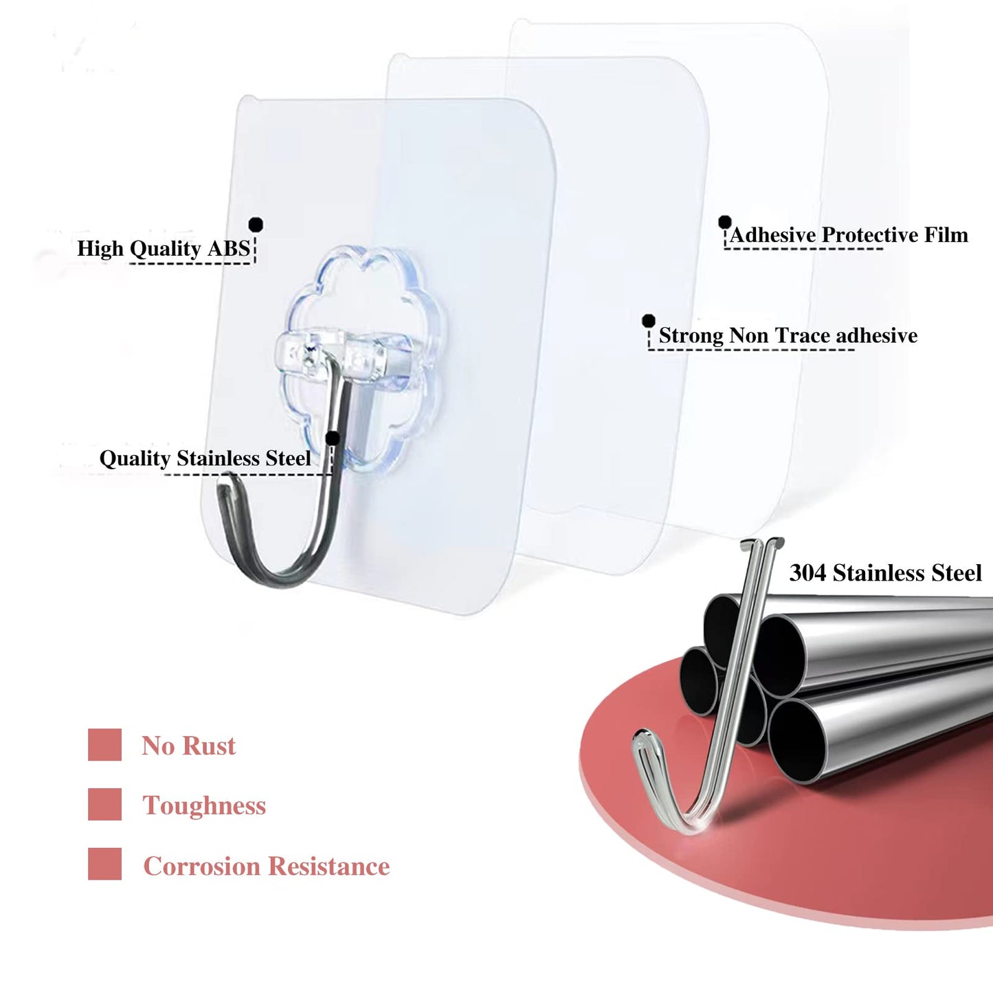DDMY 24-Pack Transparent Adhesive Wall Hooks, 33lb Max, Reusable Waterproof Hooks for Kitchen, Bathroom, Curtains & Towels