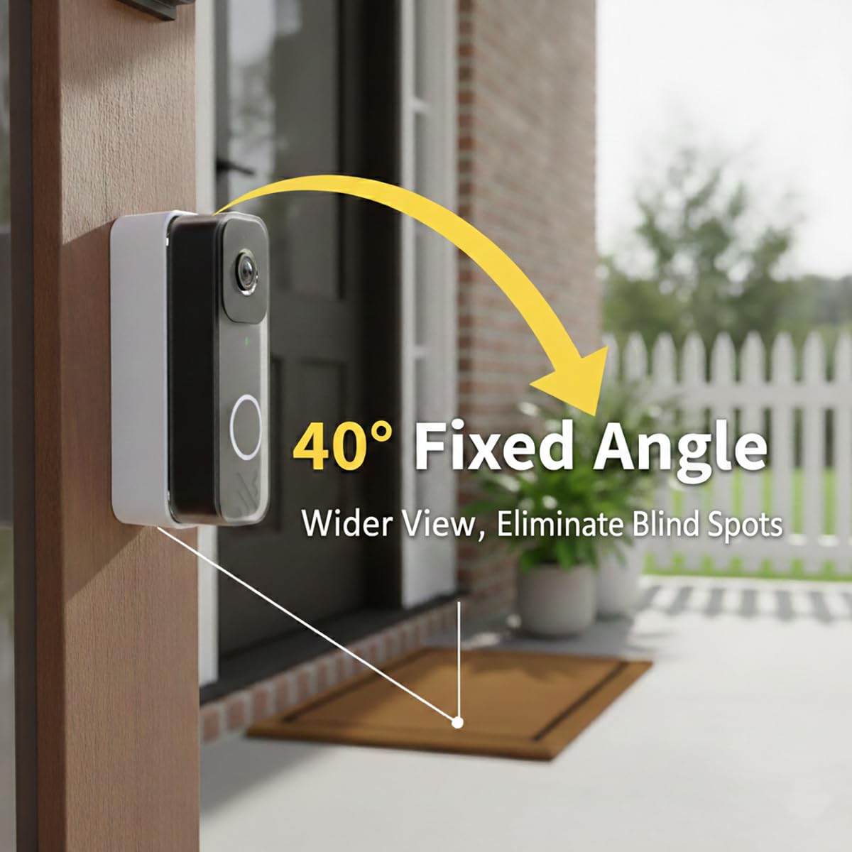 40-Degree Angled Wall Mount Compatible with Blink Video Doorbell Camera Mount - Horizontal Wedge Bracket for Improved Viewing Angle (Unofficial