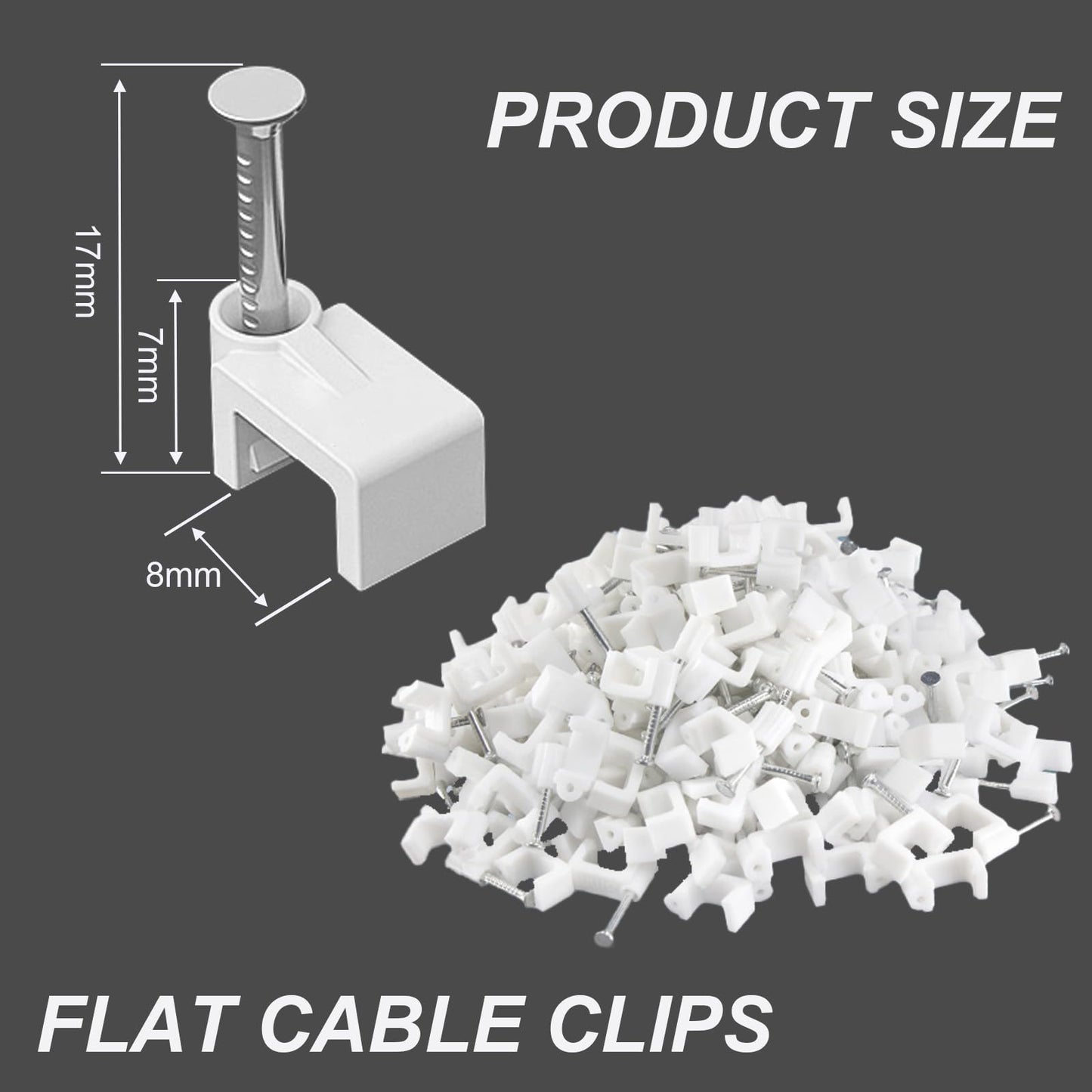 Ethernet Nails Cable Clips - 200 Pieces 8mm Ethernet Cable Clips with Nails Cord Holder for Cat5 Cat6 Cat7 Cat8 RJ45 Cable and Telephone line Flat
