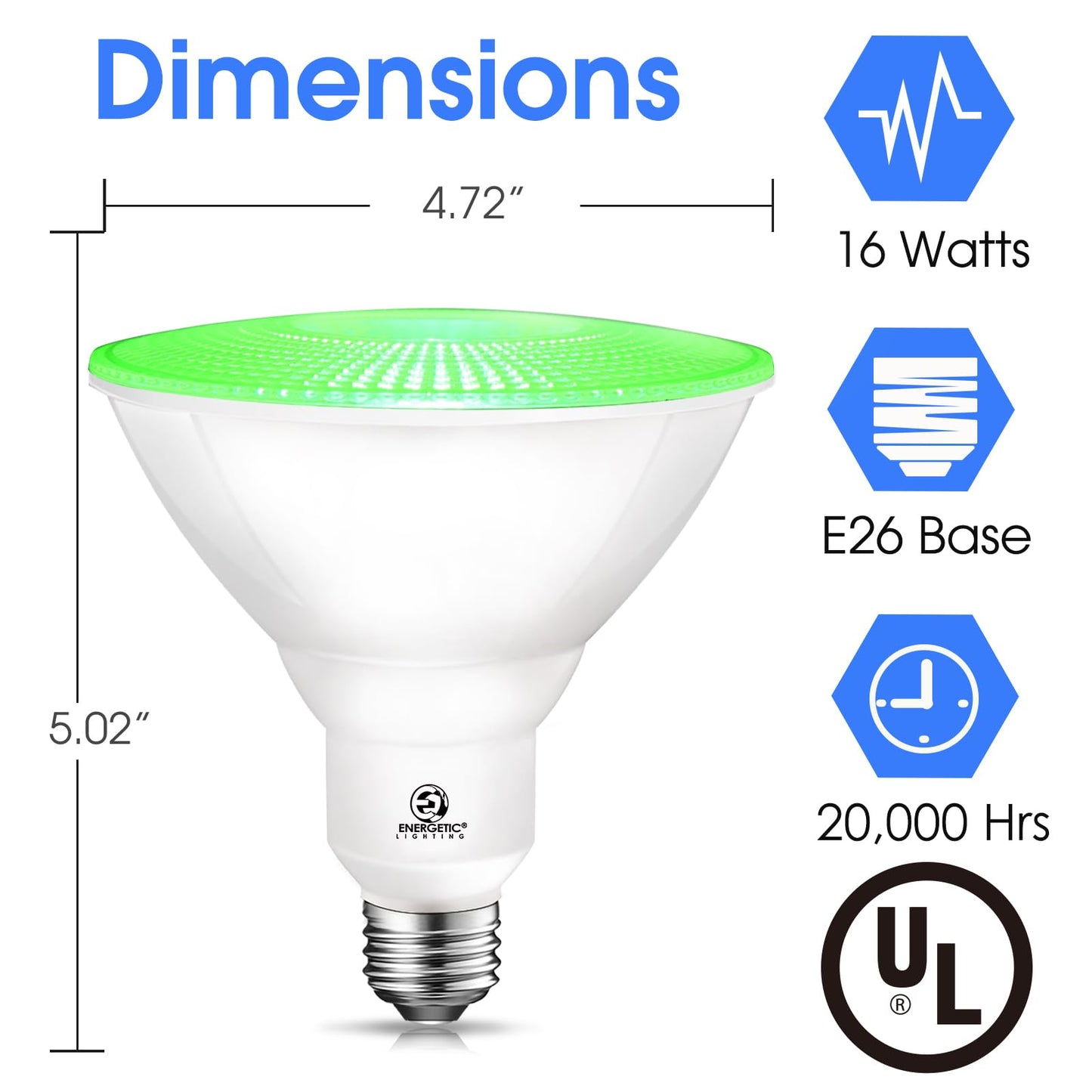 ENERGETIC Green Par38 LED Flood Outdoor Light Bulb, 16W (90Watt Equivalent), Dimmable, E26 Base, for Christmas Halloween Thanksgiving-Party