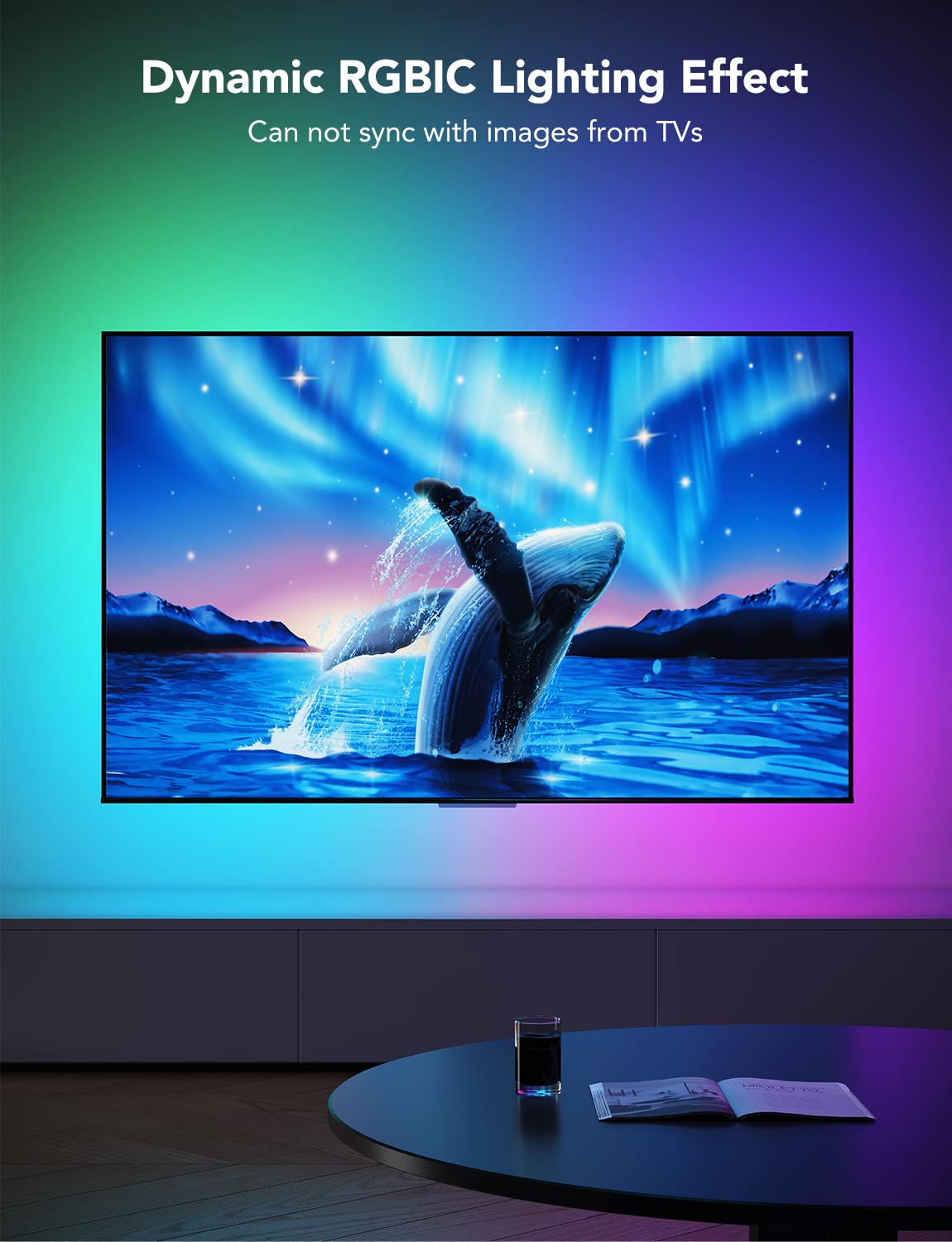 Govee TV LED Backlight, RGBIC Smart LED Strip Lights for 55-65 Inch TVs, Bluetooth and Wi-Fi APP Control, Works with Alexa & Google Assistant, Music