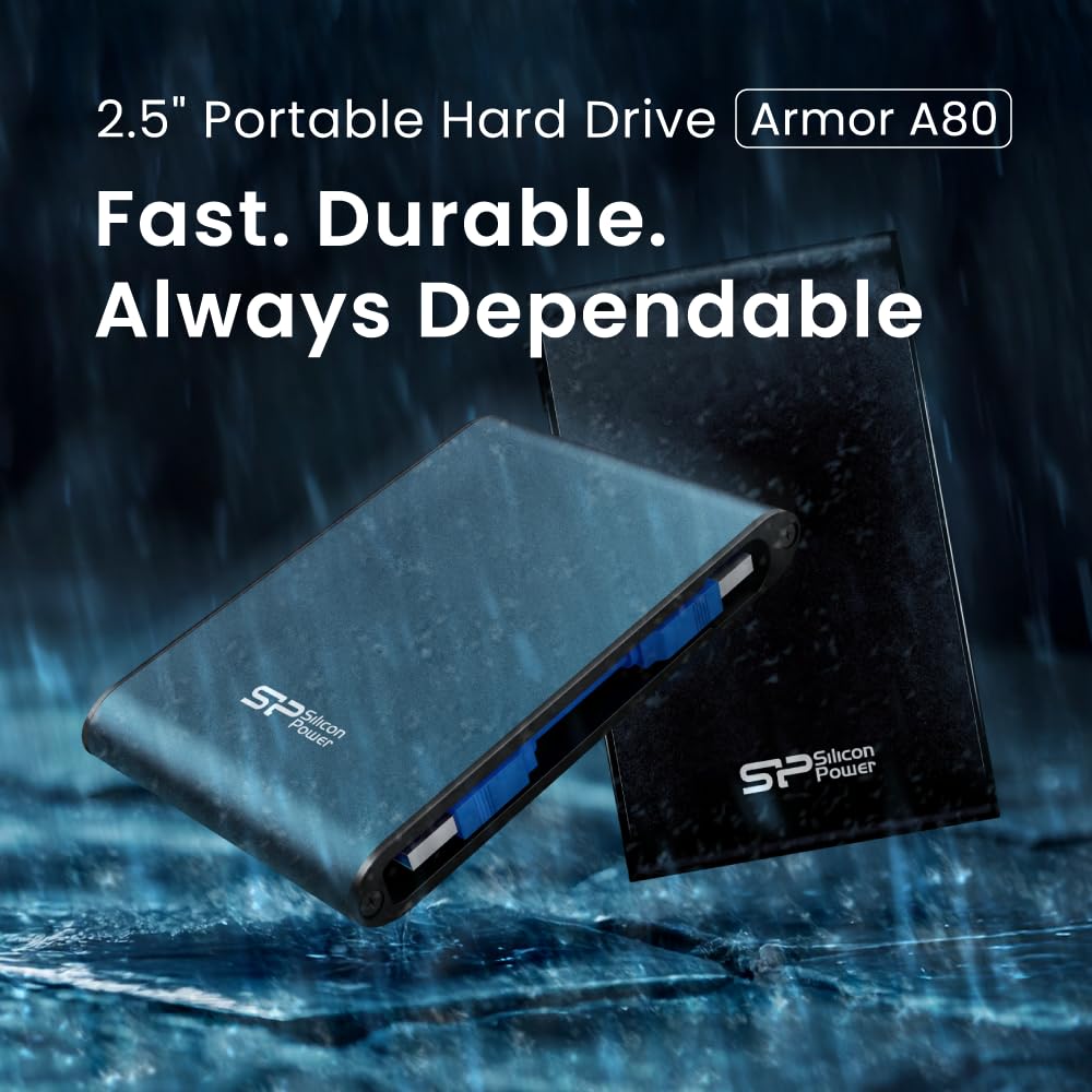 Silicon Power 1TB Rugged Portable External Hard Drive Armor A80, Waterproof USB 3.0 for PC, Mac, Xbox and PS4, Blue