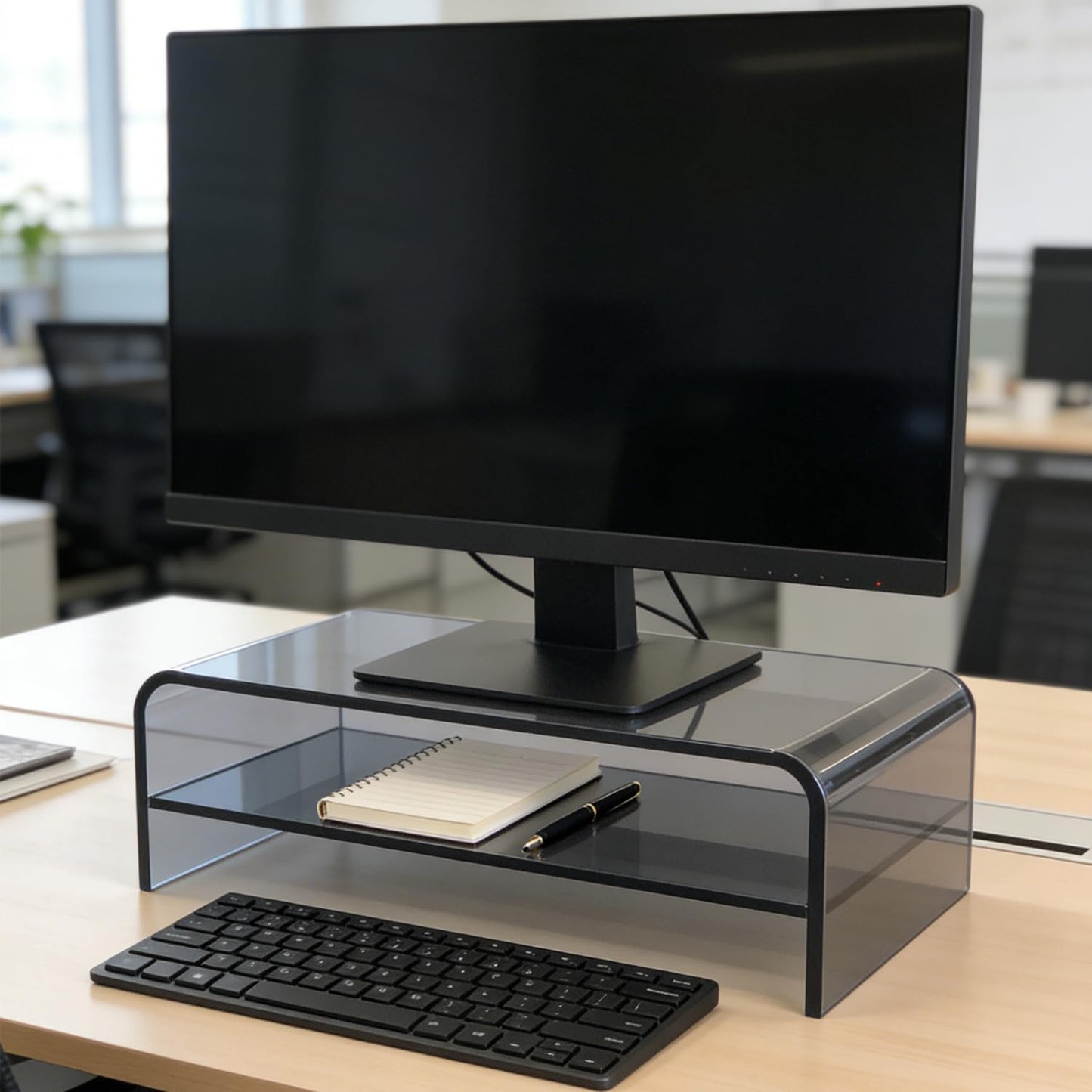 GETCK Clear Acrylic 2-Tier Monitor Stand & Desk Organizer - 16"x9.4"x5.5 H Home Office Riser with Keyboard Storage, Fits PC, Laptop, iMac, Printer, TV