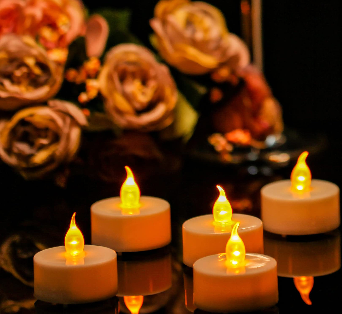 Anziner Tea Lights,50 Pack Flameless LED Tealight Candles,Realistic Flickering Warm Yellow Battery Operated LED Tea Lights Candles. Ideal for Parties