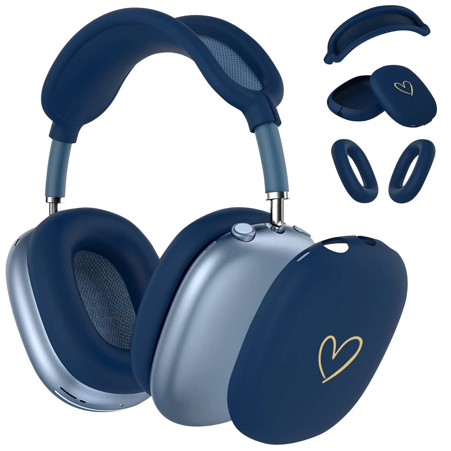 AIIEKZ Case Cover for AirPods Max, Anti-Scratch Soft Silicone with Gold Heart Pattern Ear Cups Case Cover/Ear Pad Cover/Headband Cover for Apple