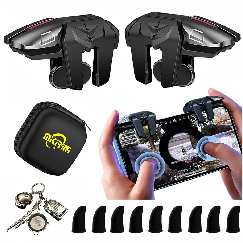 Mikirini 13 in 1 Mobile Gaming Combo Kits, L2R2 4 Triggers Cell Phone Controller for iPhones/Android Phones, compatible with PUBG/Fortnitee/Call