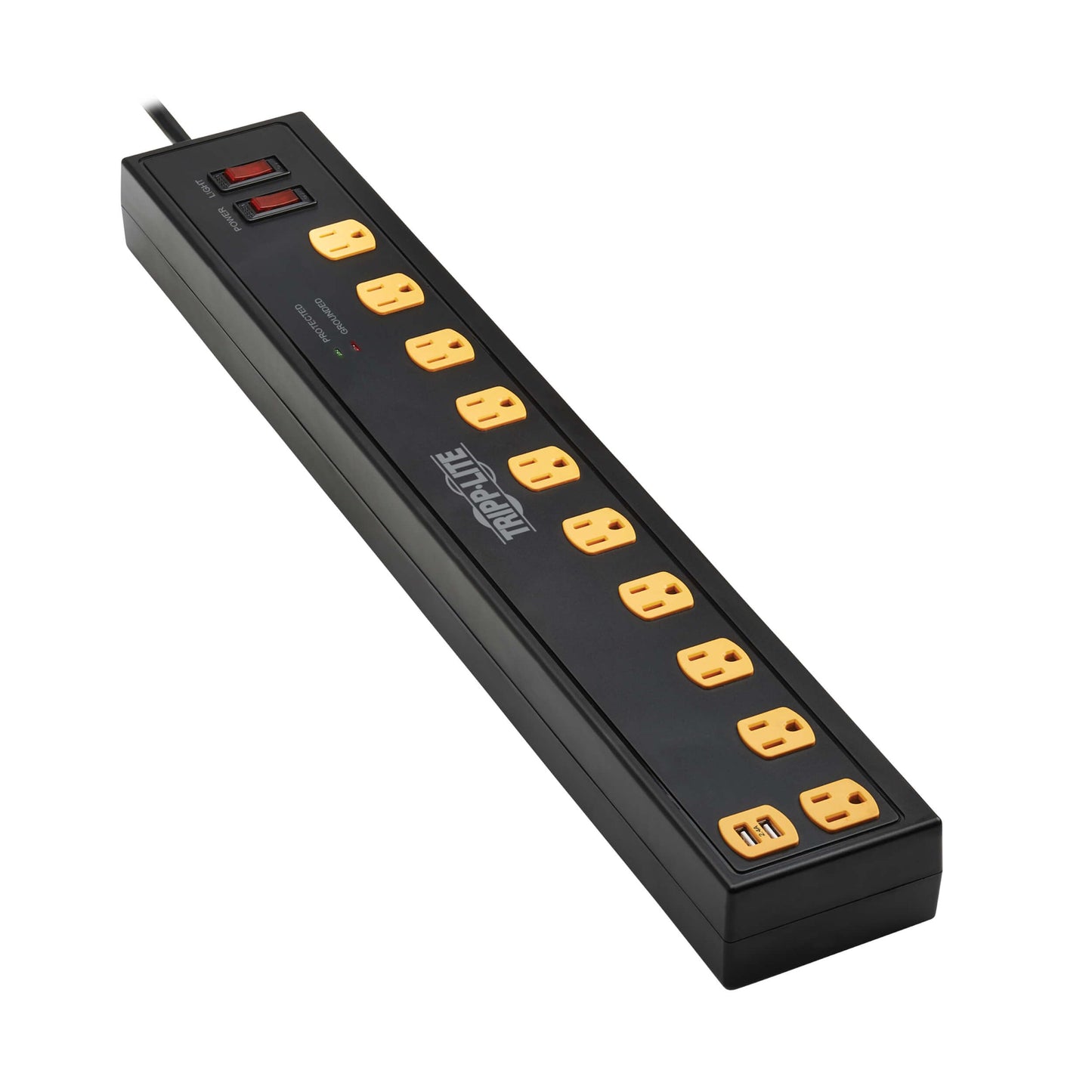 Tripp Lite Heavy Duty Surge Protector Power Strip with Work Lights, 10-Outlets for Industrial & Garage, 2 USB Ports, 6ft Power Cord, 1350 Joules