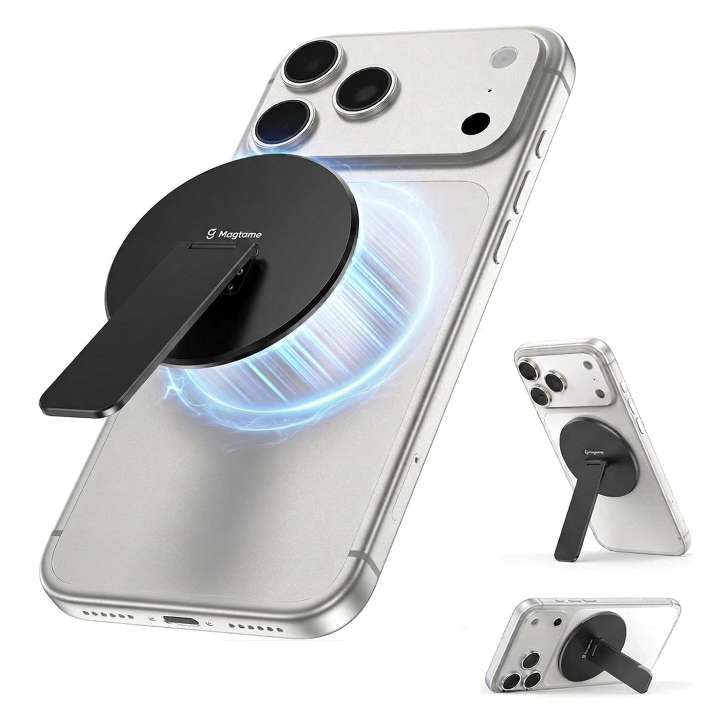 Magtame Magnetic Phone Stand Grip for Magsafe, Utral-Thin Snap-on Kickstand with Strong Magnetic Holder, 140° Adjustable for Hands-Free Travel, Work