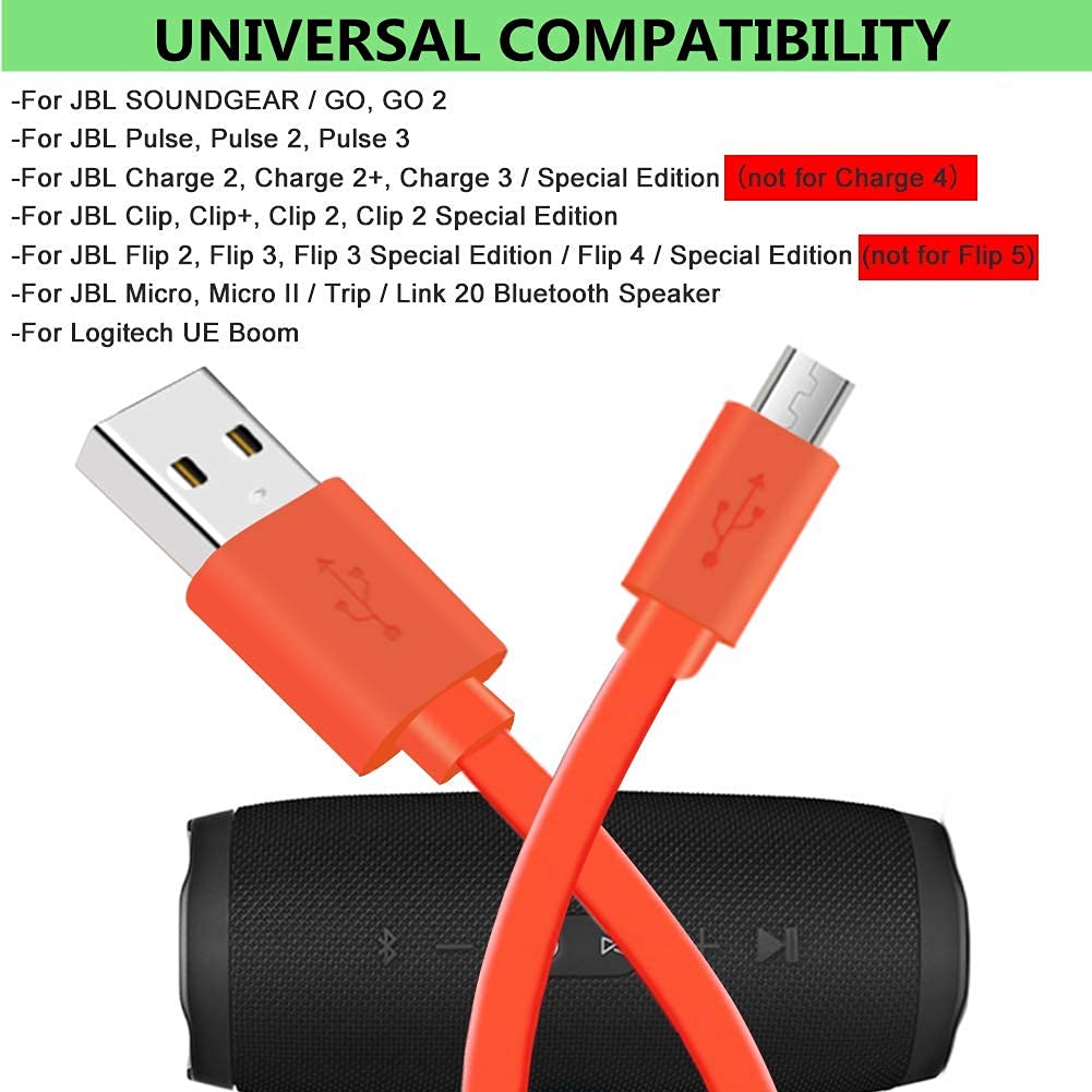 Saipomor Flip4 Replacement Cable Micro USB Fast Charger Flat Cord Compatible with JBL Flip4 Flip3 Clip3 Charge2+ Charge3 Pulse3 Bluetooth Speaker