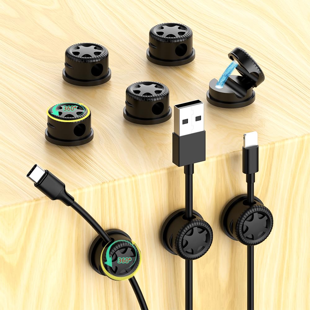 ITUGOU 11PCS Cable Management Cord Holder Organizer, Magnetic Cable Clips Adhesive Wire Keeper, Under Desk for Bedside Nightstand Table Desktop USB