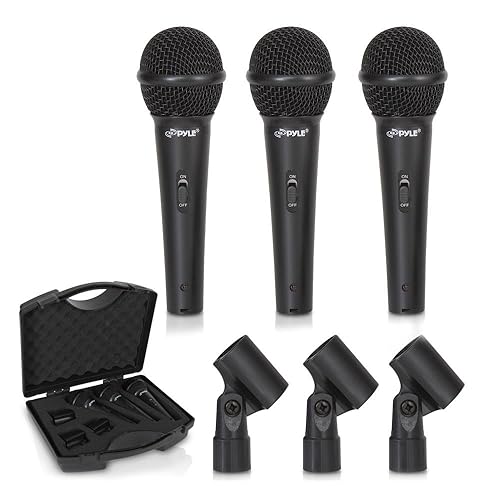 Pyle 3-Piece Professional Dynamic Microphone Kit - Cardioid Unidirectional Vocal Handheld Microphone with Hard Carry Case & Mic Holder/Clip - Pyle