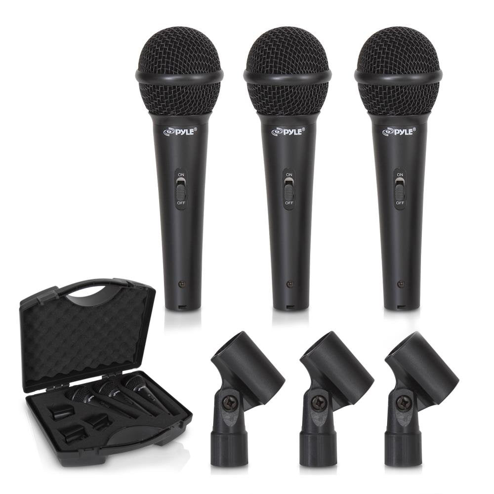 Pyle 3-Piece Professional Dynamic Microphone Kit - Cardioid Unidirectional Vocal Handheld Microphone with Hard Carry Case & Mic Holder/Clip - Pyle