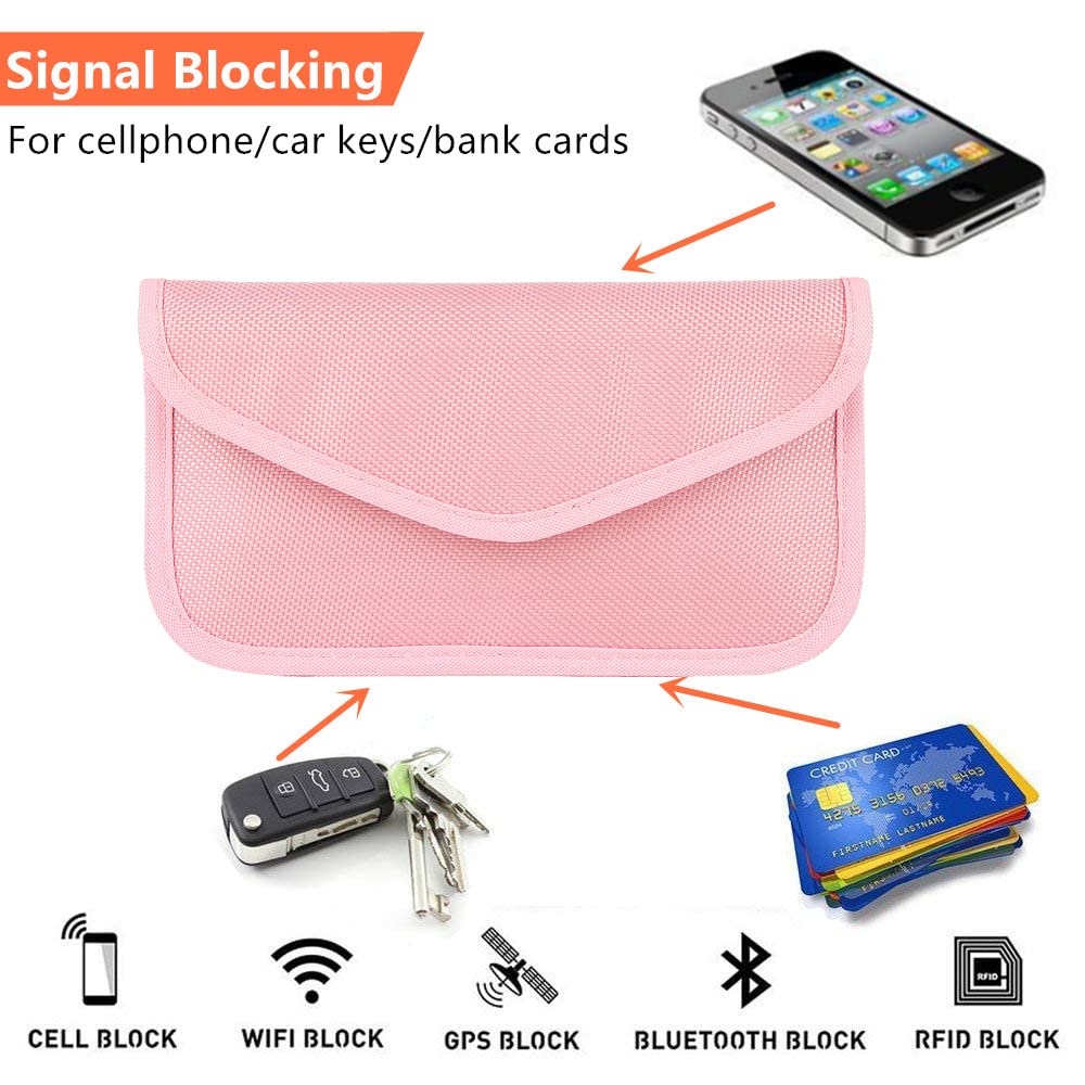 Faraday Key Fob Protector (2 Pack), Premium Faraday Bag/Pouch, Car Key Signal Blocker, Signal Blocking Bag for Cell Phone Privacy P (Pink)