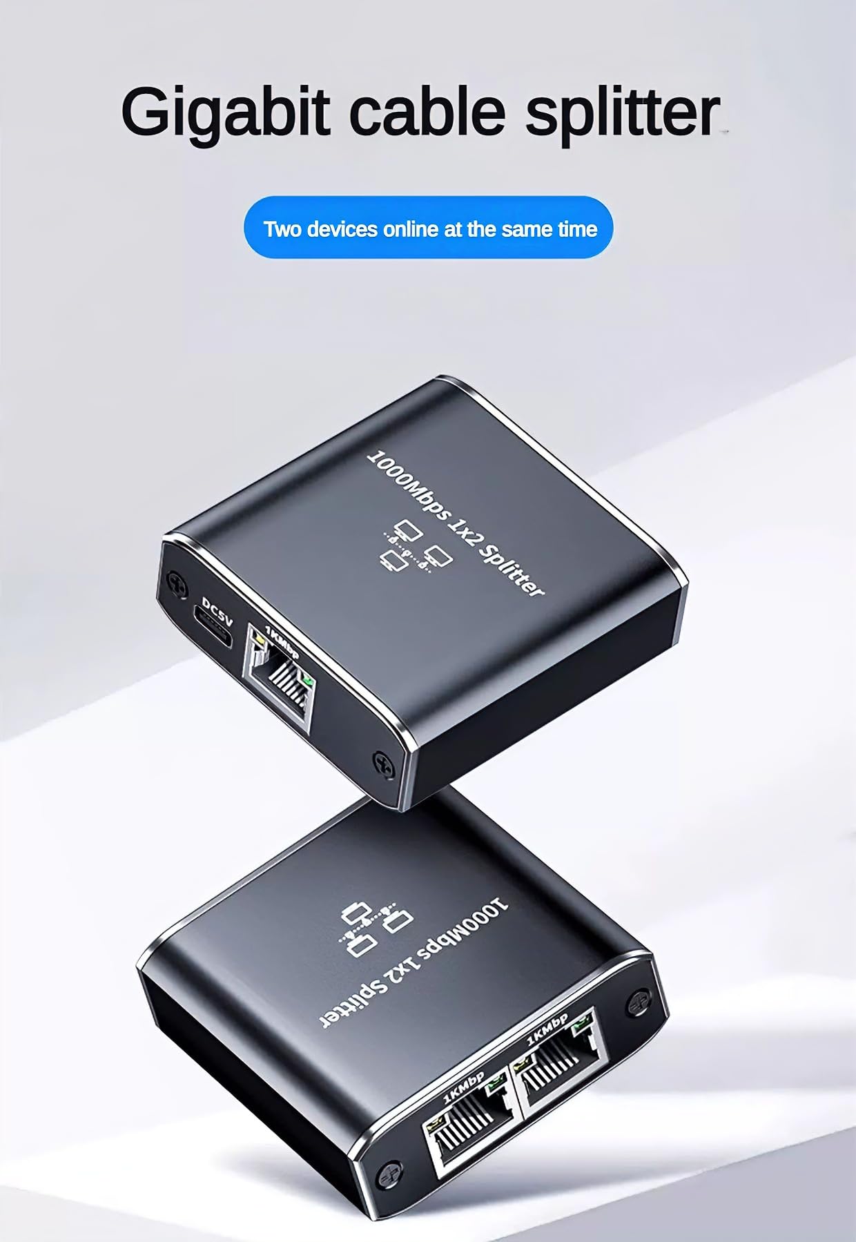 Gigabit Ethernet Splitter 1 to 2, Network Cable Splitter RJ45 1 in 2 Out, 1000Mbps LAN Adapter for Router, PC, Camera, Xbox, PS5, Extend Wired