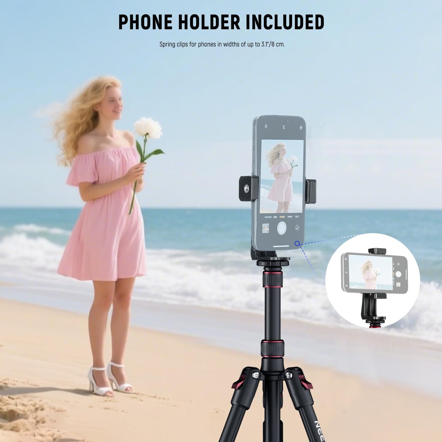 NEEWER Basics TP15 Camera Tripod Monopod, 68" Metal Heavy Duty Portable Travel DSLR Cell Phone Stand with Cellphone Holder Mount Compatible