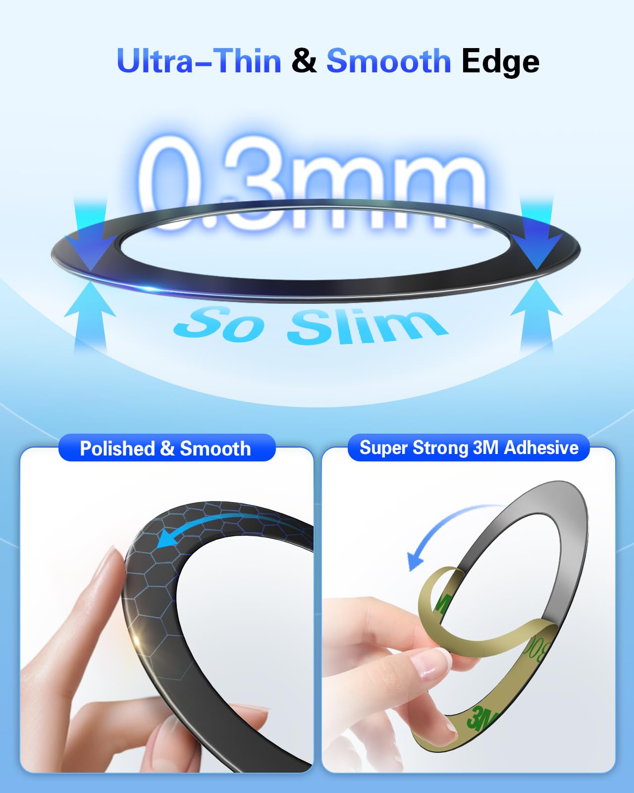 4Pcs Metal Ring for Magsafe Sticker: Ultra-Thin(0.3mm) Mag Safe Adapter for Magnetic Pop Socket Phone Grip Wallet Car Mount, Universal Adhesive