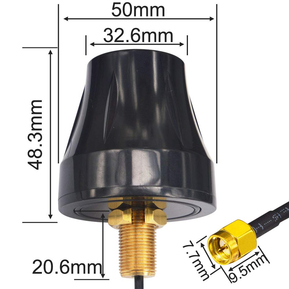 Kaunosta 4G LTE Omni-Directional Waterproof Antenna, 700-2700 MHz, 7dbi Gain, SMA Male Connector, RG174 Cable, 5ft, Signal Booster Repeater