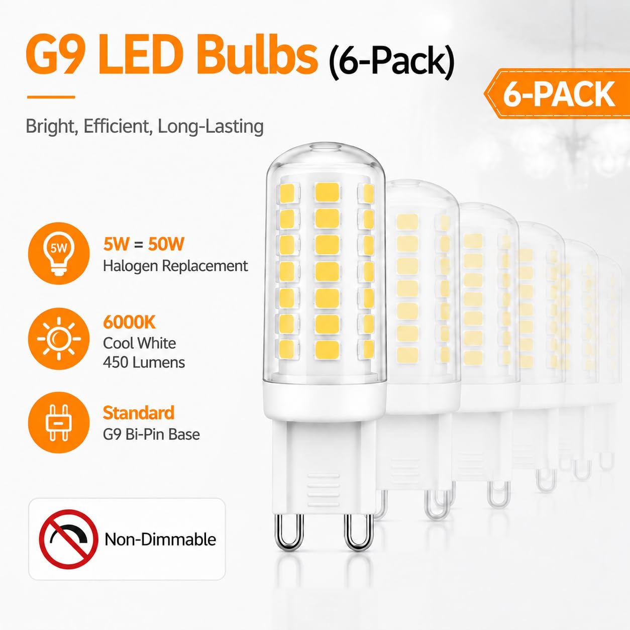 Momolumen G9 LED Light Bulbs 5W 50W Halogen Equivalent, Non-Dimmable T4 Bulbs, No Flicker, Energy Saving G9 LED Bulb for Chandelier Pendant Ceiling